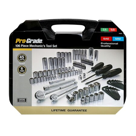 Pro-Grade Tools 106 Pc. 1/4" & 3/8" Dr. Socket Set In Blow Case 19039